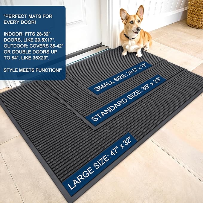 OLANLY Front Door Mat Indoor Outdoor Entrance, Waterproof Heavy Duty Doormat, Fade Resistant, Low Profile, Easy Clean Patio Porch Welcome Floor Mats for Entry, 71x30, Charcoal Grey