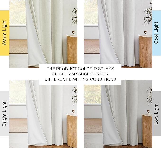 NICETOWN 100% Absolutely Blackout Linen Curtains with Thermal Insulated White Liner, Ivory, 62" W x 63" L, Set of 2, Burlap Textured Textured Linen Look Privacy Window Treatment for Kitchen