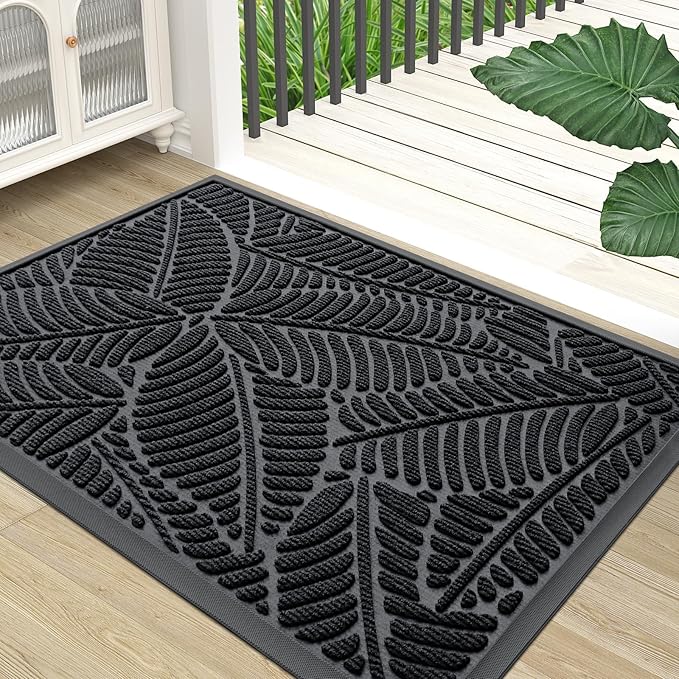 Colorxy Waterproof Doormat, Sturdy Natural Rubber Front Indoor Mat, Non Slip Low Profile Indoor Outdoor Door Mats, Stain and Fade Resistant Floor Mat, Easy Clean Patio Entrance Mat, 47''x17'', Black