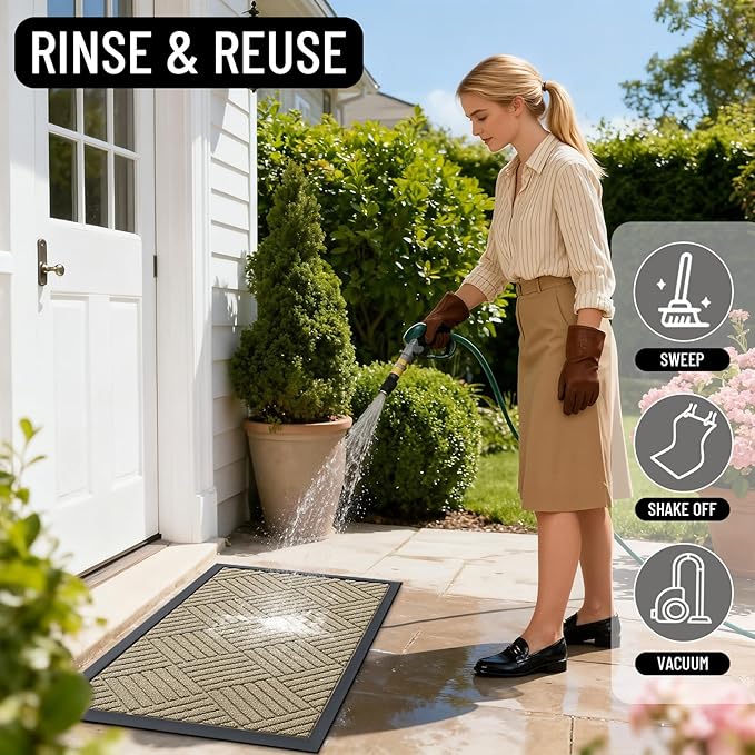 OLANLY Front Door Mat Outside Entrance 47x17, Absorbent, Heavy Duty Sturdy Natural Rubber Doormat Indoor Outdoor, Stain and Fade Resistant, Non-Slip Low Profile Floor Mat for Entryway, Beige Diamond
