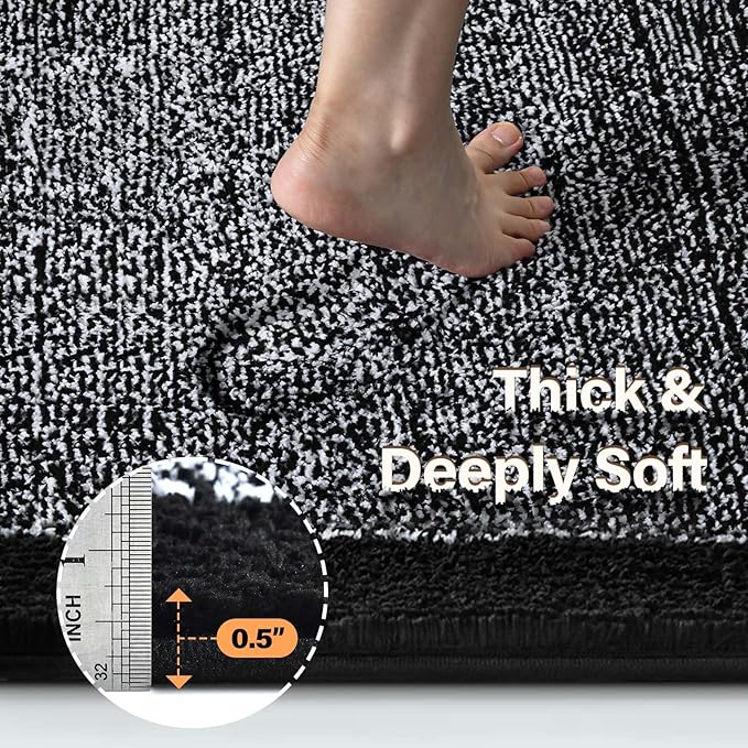 70x24 Long Bathroom Rugs Washable Non Slip, Black Bath Mat for Bathroom Floor Tub, Soft Absorbent Quick Dry Mats for Shower, Bathtub,Home Decor