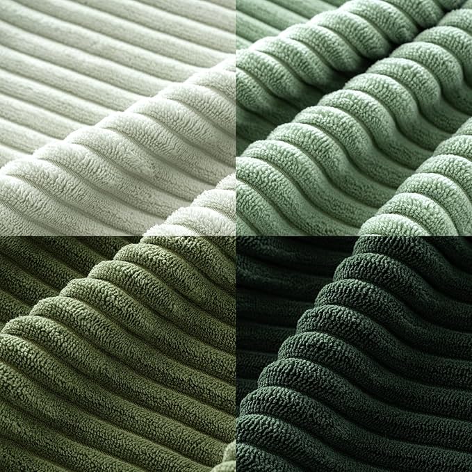 MIULEE Boho Farmhouse Sage Green Throw Pillow Covers 12x20 Inch Set of 4 Mordern Nordic Cushion Covers Soft Corduroy Spring Home Decor for Couch Bed Sofa Living Room Forest Green