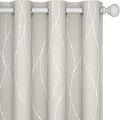 Deconovo Beige Curtains for Living Room, Thermal Insulated Soundproof Drapes with Wave Dot Silver Print, 52 x 63 Inch Long, Farmhouse Panel, Set of 2 Window Panels for Classroom Bedroom Office Nursery