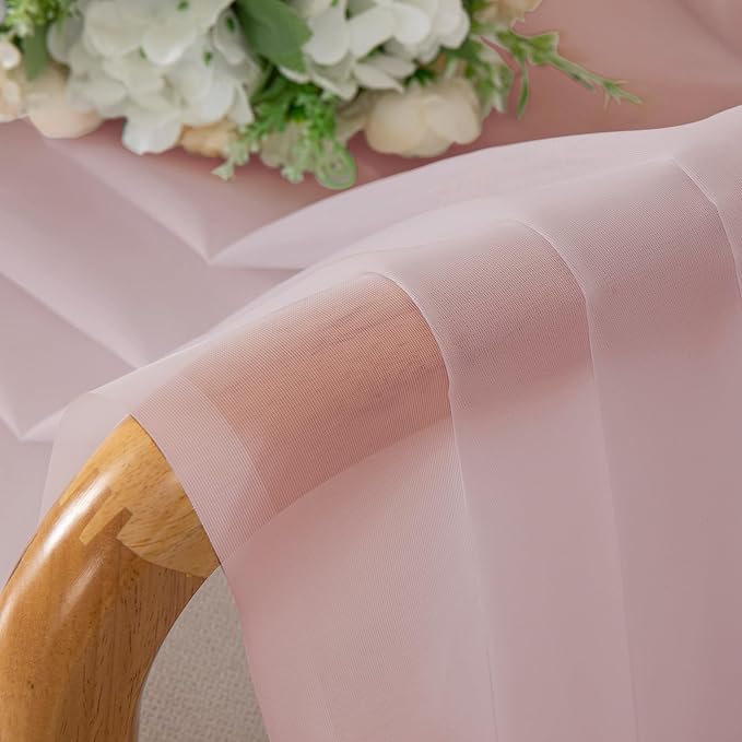 Chyhomenyc Sheer Valance Tiers Curtains 2 Panels, Elegant Light Filtering Rod Pocket Voile Window Treatment Drapes for Living Room Bedroom Bathroom Farmhouse Patio Wedding, 42Wx96L, Blush Pink