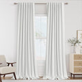 Guken White 100% Blackout Linen Curtains 84 Inch Length 2 Panels Set for Living Room Bedroom Back Tab Thermal Insulated 100% Black Out Drapes Room Darkening Farmhouse Style for Bedroom Curtains 52x84