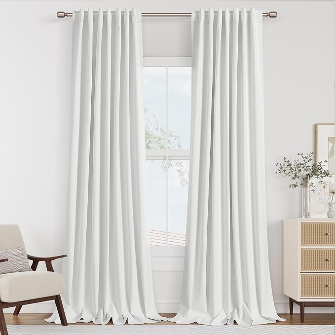 Guken Off White 100% Blackout Curtains 84 Inch Length 2 Panels Set for Living Room Bedroom Back Tab Thermal Insulated Black Out Linen Drapes Room Darkening Window Curtains 84 Inches Long