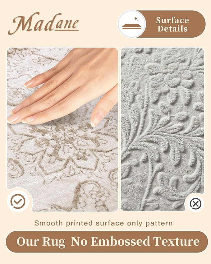 Madane 2x6 Washable Runner Rug Non-Slip, Vintage Kitchen Hallway Rug with Rubber Backing, Soft Low Pile Throw Carpet Runner for Entryway Laundry Bathroom Bedroom Living Room (2 x 6, Brown/Ivory)