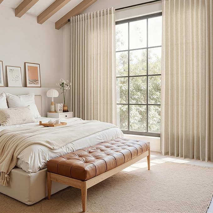 Nanspring Taupe Burlywood Curtains 102 Inches Long for Living Room Linen Light Filtering Rustic Farmhouse Decor Curtains Back Tab Privacy Semi Sheer Curtain for Bedroom Office 52x102, 2 Panels