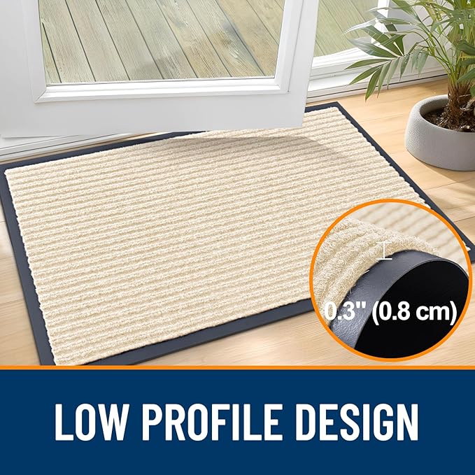 OLANLY Front Door Mat Indoor Outdoor Entrance, 2-Pack 59 x 34 Inch, Waterproof Heavy Duty Doormat, Fade Resistant, Low Profile, Easy Clean Patio Porch Welcome Floor Mats for Entry, Beige