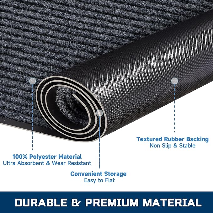 Front Door Mat, 4 x 2 Feet Indoor Outdoor Entrance Mat, Heavy Duty Commercial Floor Mats, Non-Slip Rubber Backing Doormat for Entryway, Waterproof, Low-Profile, Easy to Clean