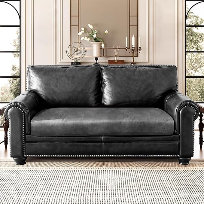 Leather Look Couch Cushion Covers Sofa Seat Slipcovers Sets Couches Furniture Protector for Sectional Armchair Loveseat Pets Kids Stretch Spandex Fabric (1 Cushion Loveseat, Light Grey)