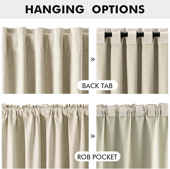 MIULEE 100% Blackout Linen Curtains for Bedroom, Cream Solid Luxury Decor Thermal Insulation Room Darkening Drapes for Living Room Nursery Back Tab Rod Pocket 42 x 90 Inches, 2 Panels