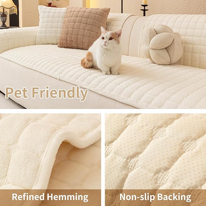Velvet Couch Covers for Dogs, Dog Sectional Couch Covers, Pet Couchs Cover for Loveseat, Couchs Protector for Dogs, Sectional Sofa Cover for Pet Washable(1PC,Beige White,27.6"×59")