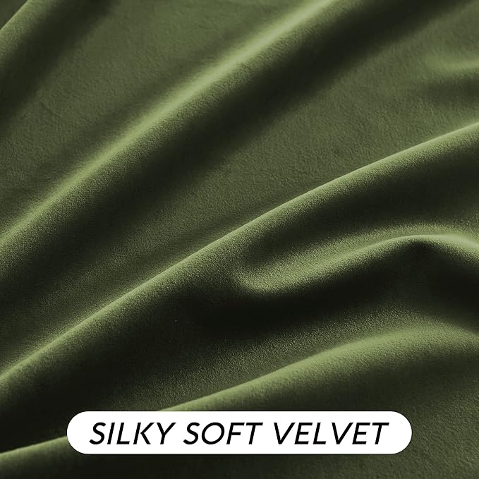 RYB HOME Olive Green Velvet Curtains with Hook Tape, Thermal Insulated Privacy Protect Decorative Drapes for Home Theater, W 52 x L 72 inches, 2 Panels Set