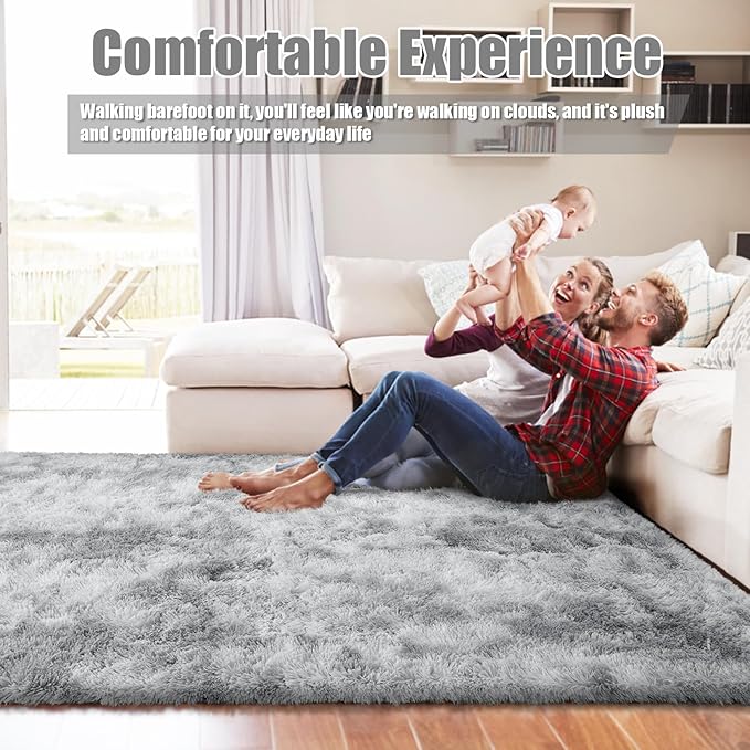 6x9 Fluffy Area Rug for Living Room,Shag Area Rugs for Bedroom,Soft Fuzzy Rug Non-Shedding Indoor Plush Carpet for Kids Bedroom Nursery Dorm Home Decor,Tie-Dyed Grey