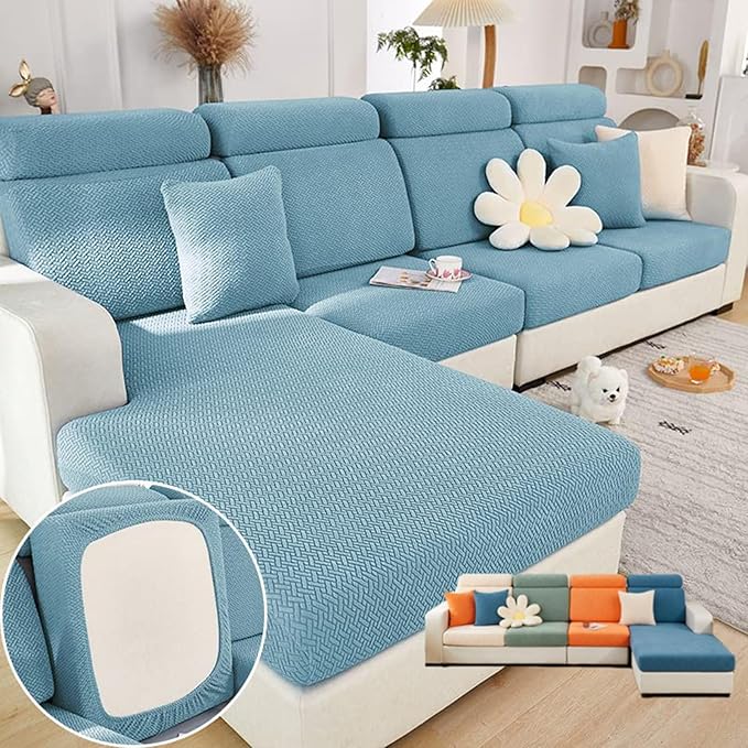 Soothing Home Sofa Covers, Sofa Hero Covers, Wear-Resistant Universal Couch Covers Washable Stretch Sectional Couch Cushion Covers (Light Blue,Headrest Cover)