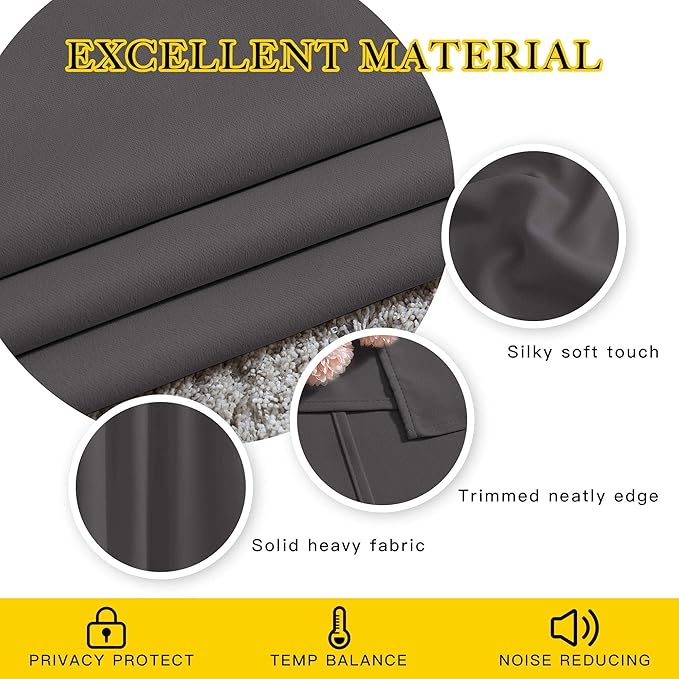 NICETOWN 95 inch Blackout Curtains - Triple Weave Energy Saving Thermal Insulated Solid Grommet Blackout Draperies for Living Room/Bedroom (1 Pair, W52 x L95, Grey)