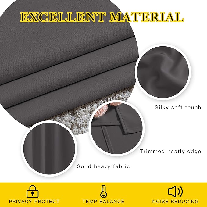 NICETOWN Grey Room Darkening Curtains Blackout 36 inch Curtains for Kitchen, Grommet Solid Window Treatments Sound Reducing for Bedroom, 2 Panels, W37 x L36, 2 Panels