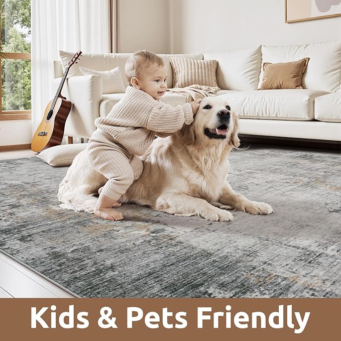 AMOAMI 2 x 8 Hallway Runner Rug Non Slip Super Soft Long Runner Rugs Machine Washable Low Pile Modern Abstract Runners for Hallways for Bedroom Laundry Room Kitchen, Grey