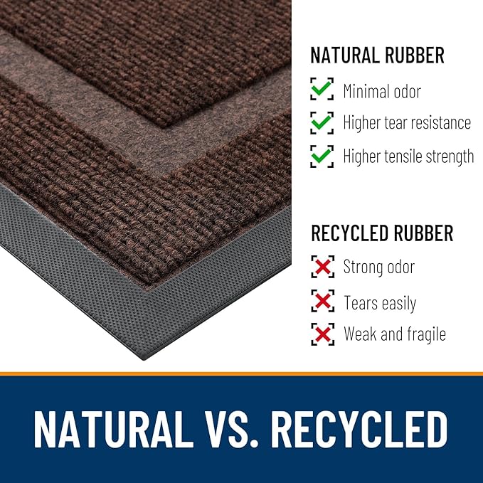 OLANLY Front Door Mat Indoor Outdoor Entrance, Waterproof All-Season, All-Weather Doormat, Sturdy Natural Rubber, Fade Resistant, Low Profile, Easy Clean Patio Porch Entryway Mat, 47x32, Dark Brown