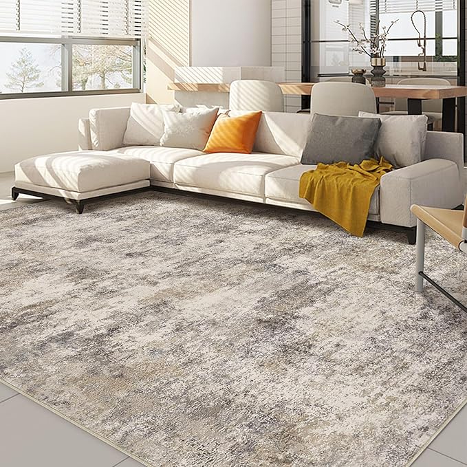 Nakagishi 8x10 Area Rugs Living Room: Washable Abstract Large Neutral Soft Rug Stain Resistant Modern Indoor Floor Non-Slip Carpet for Bedroom Nursery Kids Playroom Office Dining Room Dorm- Brown Grey