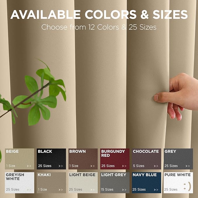 Joydeco Blackout Patio Sliding Door Curtains 90 Inches Long, Grommet Privacy Room Divider Curtains, Extra Wide Thermal Blackout Drapes for Bedroom Living Room (Light Beige, 80Wx90L, 1 Panel)