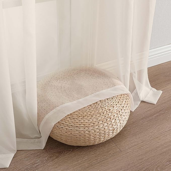 Chyhomenyc Extra Long Cream Sheer Curtains 108 Inches Long 2 Panels, Light Filtering Cream Curtains for Living Room, Soft Gentle Voile Rod Pocket Bedroom Window Drapes, 59Wx108L Inch, 9FT, 2PCS