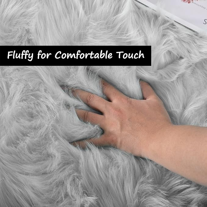 Goolela Grey Fluffy Fuzzy Furry Rug 2x6 for Bedroom Bedside Runner Faux Sheepskin Fur Shaggy Soft Plush Rectangle