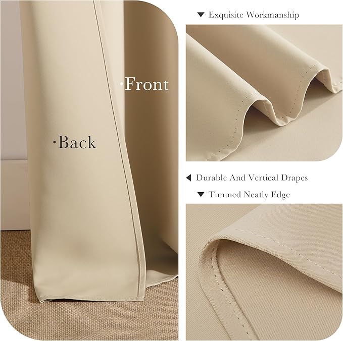PONY DANCE Living Room Curtains - Window Treatments Blackout Curtain Panels Back Tab & Rod Pocket Draperies Energy Saving Drapes for Dining Room, W 52 by L 72, Biscotti Beige, 2 Pieces