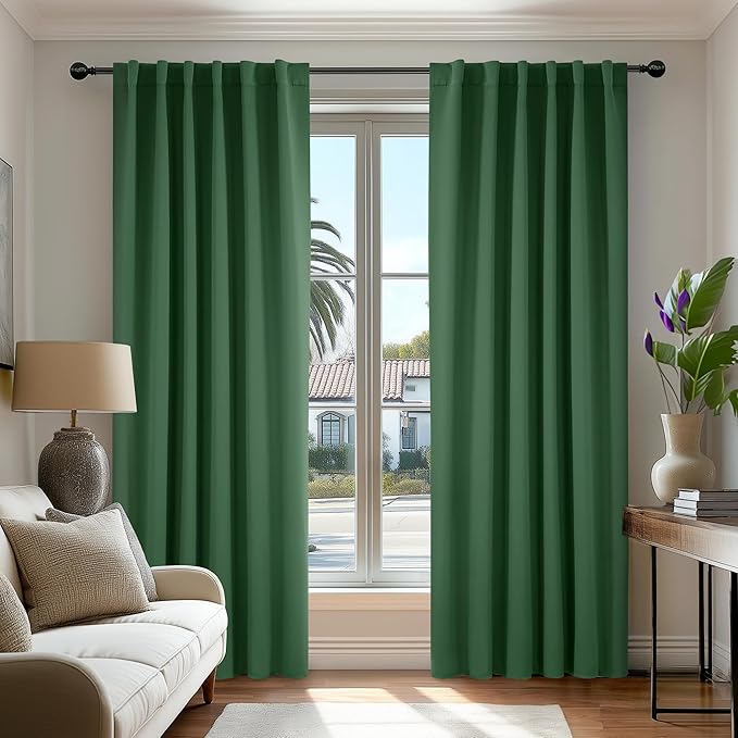 Deconovo Blackout Curtains, Thermal Insulated, W52 x L108 2 Panels, Back Tab, Machine Washable, Room-Darkening Drapes for Bedroom/Living Room Dark Forest
