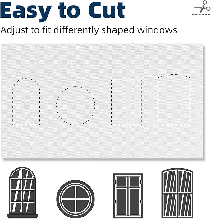 NIGHTON Portable Blackout Curtains 100"×59", Strong Hook and Loop Tape Strips with Adhesive, Cuttable Blackout Window Cover, 100% Black Out Material Blinds for Baby Nursery or Travel - White - 09