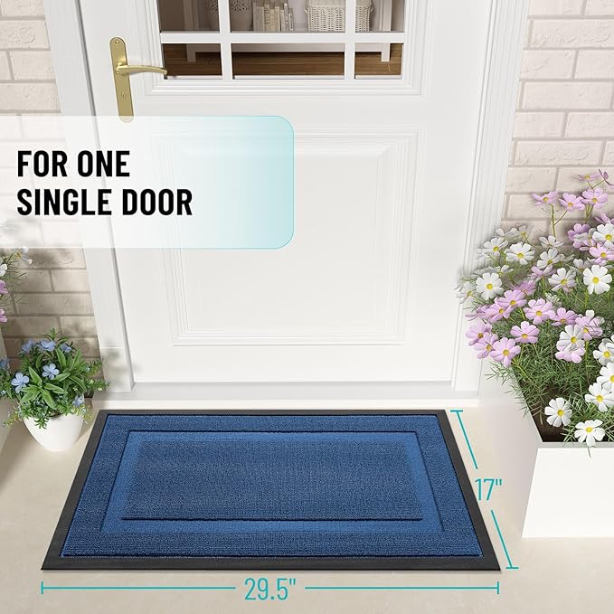 OLANLY Front Door Mat Indoor Outdoor Entrance, Waterproof All-Season, All-Weather Doormat, Sturdy Natural Rubber, Low Profile, Easy Clean Patio Porch Entryway Mat, 59x23, Navy Blue