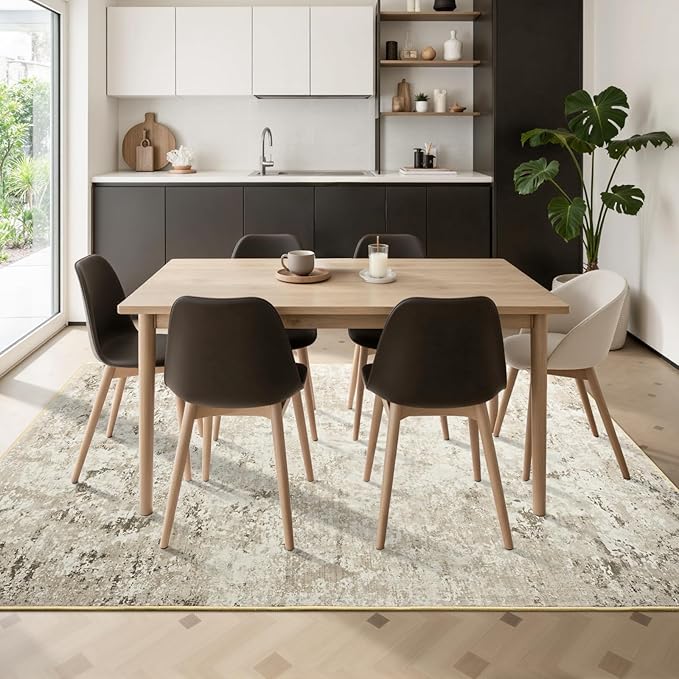 Toneed Abstract Area Rug Modern Washable Rug Soft Non Slip Rug Low Pile for Bedroom Living Room Dining Room Beige 8x10 Feet