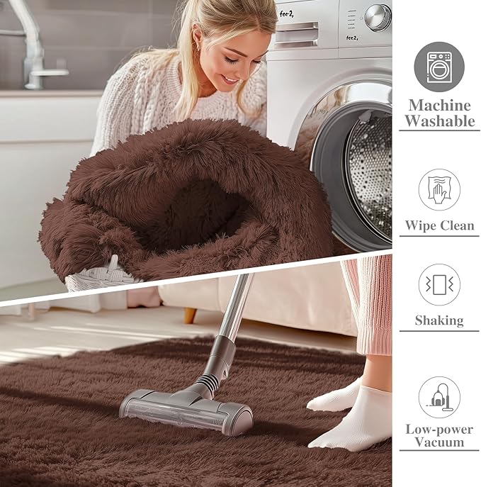 OLANLY 5x7 Machine Washable Large Area Rugs for Living Room, Bedroom, Soft Fluffy Shaggy Bedside Rug, Indoor Floor Carpet for Kids Girls and Boys, Dorms, Nursery, Home Decor Aesthetic, Coffee