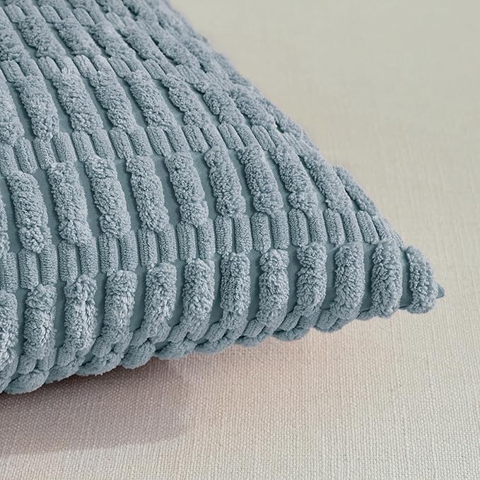 Fancy Homi 4 Packs Boho Light Blue Decorative Throw Pillow Covers 16x16 Inch for Couch Bed Sofa, Rustic Modern Farmhouse Home Decor, Soft Plush Corduroy Cute Square Cushion Case 40x40 cm