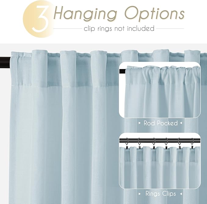 Sky Blue Curtains 84 inch Length for Bedroom Back Tab Light Filtering Semi Sheer Blue Living Room Curtains Linen Cotton Textured Drapery Panel Aesthetic Decor Light Blue 52x84