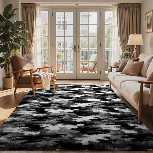 5x7 Ft Large Shag Rugs for Bedroom Living Room, Tie Dyed Ultra Soft Fluffy Furry Area Rug for Indoor Floor, Aesthetic Carpet for Home Decor (Grey)