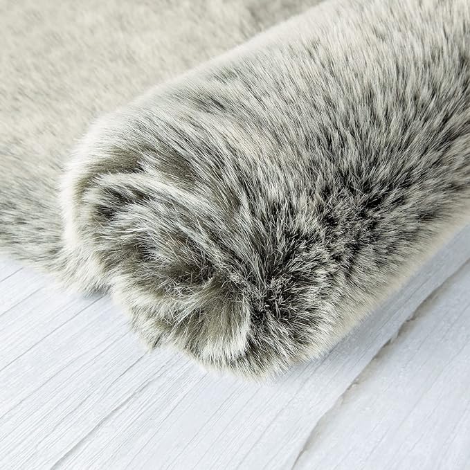 Ashler Faux Fox Fur Rug, Green White Brown Fluffy Rug, 3x5 Rectangle Rug, Ultra Soft Shaggy Area Rugs for Bedroom, Fuzzy Carpets for Living Room, Sofa