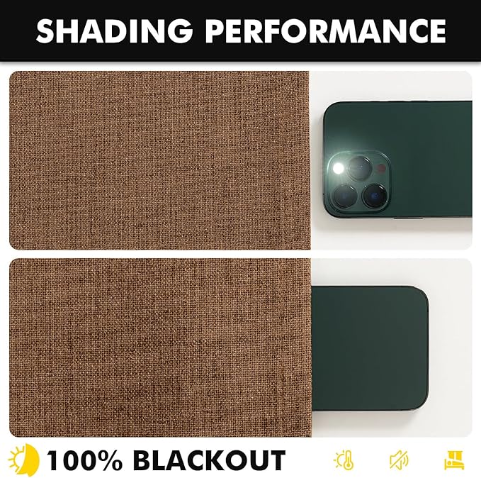 MIULEE 100% Blackout Linen Curtains for Bedroom, Brown Solid Luxury Decor Thermal Insulation Room Darkening Drapes for Living Room Nursery Back Tab Rod Pocket 42 x 63 Inches, 2 Panels