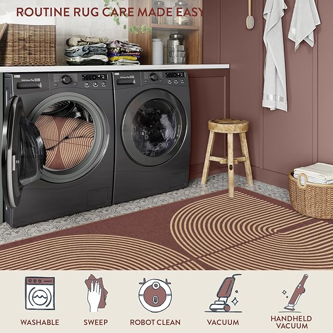 Lahome Enfys Modern Rainbow Easy Jute Patio Rug, 3x5 Washable Entry Way Rugs Indoor for Living Room Dorm, Farmhouse Red Indoor Outdoor Carpet for Entryway Deck Porch
