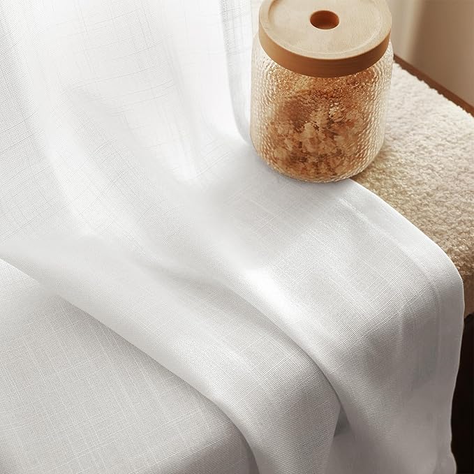 White Curtains 105 inches Long 2 Panels Back Tab Light Filtering Cotton Textured Curtain Modern Farmhouse Coastal Decor Off White Linen Drapes 105 inch Length for Patio Sliding Door Office Bedroom