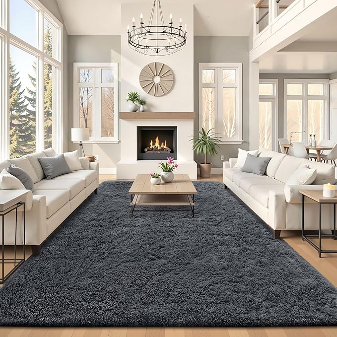 OLANLY 8x11 Machine Washable Large Area Rugs for Living Room, Bedroom, Soft Fluffy Shaggy Bedside Rug, Indoor Floor Carpet for Kids Girls and Boys, Dorms, Nursery, Home Decor Aesthetic, Grey