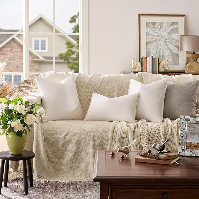 GIGIZAZA Beige Velvet Pillow Covers: Pack of 2 Lumbar Throw Pillows Soft Solid Covers - Decorative 12x20 Modern Couch Small Cushion Covers,Living Room,Bedroom,Sofa