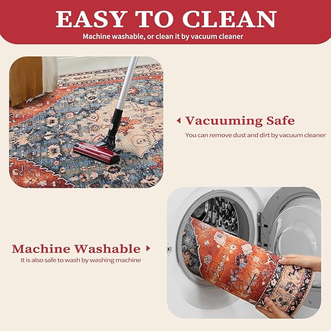 SERISSA Boho Rugs for Entryway, 2x3 Tribal Entryway Rug Non-Slip Washable Small Area Rug, Ultra Soft Oriental Vintage Low-Pile Indoor Door Mat Floor Carpet for Entrance Bedroom Kitchen Bathroom