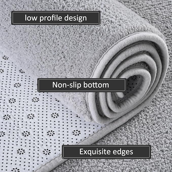 AROGAN 2x4 Feet Shag Runner Rug for Hallways, Washable Rugs with Memory Foam for Bedroom, Entryway Indoor Fluffy Throw Rug for Bedside Living Room Kids Girls Nursery Dorm Room Decor, Grey