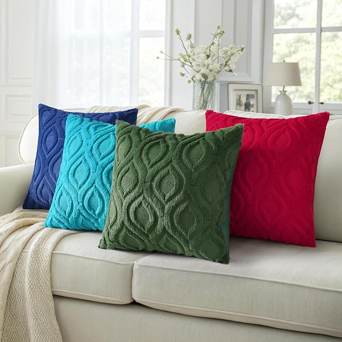 decorUhome Summer Throw Pillow Covers 22x22 Inch Set of 2, Soft Plush Faux Wool Turquoise Solid Couch Pillow Covers, Accent Euro Sham Farmhouse Neutral Square Pillow Cases for Sofa Bed Living Room