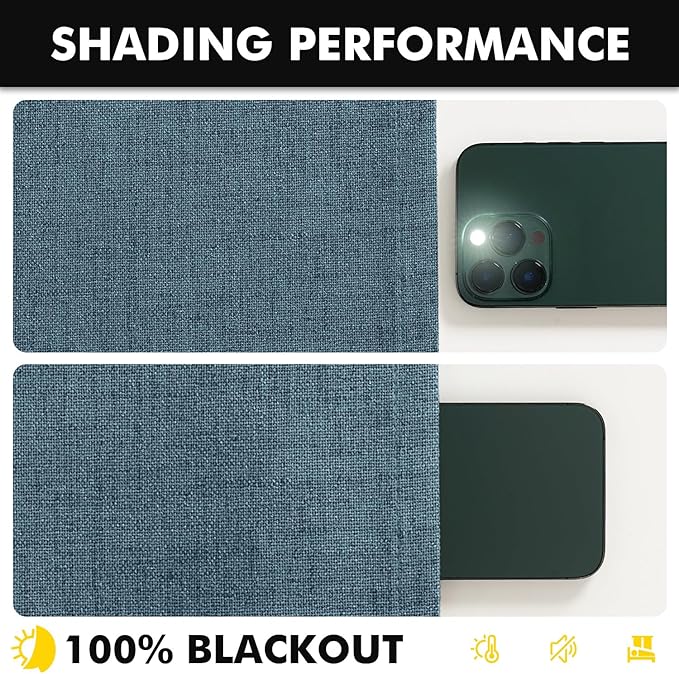 MIULEE 100% Blackout Linen Curtains for Bedroom, Stone Blue Solid Luxury Decor Thermal Insulation Room Darkening Drapes for Living Room Nursery Back Tab Rod Pocket 42 x 63 Inches, 2 Panels