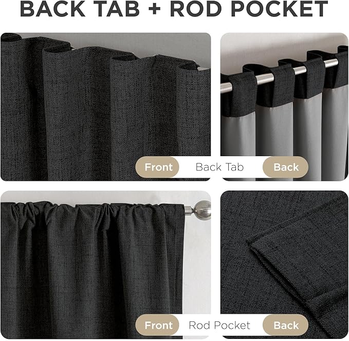 Joydeco Linen Blackout Curtains for Bedroom - 100% Light Blocking 1 Panels, Black Drapes 70" W x 90" L, Thermal Insulated Room Darkening Curtains for Living Room, Rod Pocket & Back Tabs