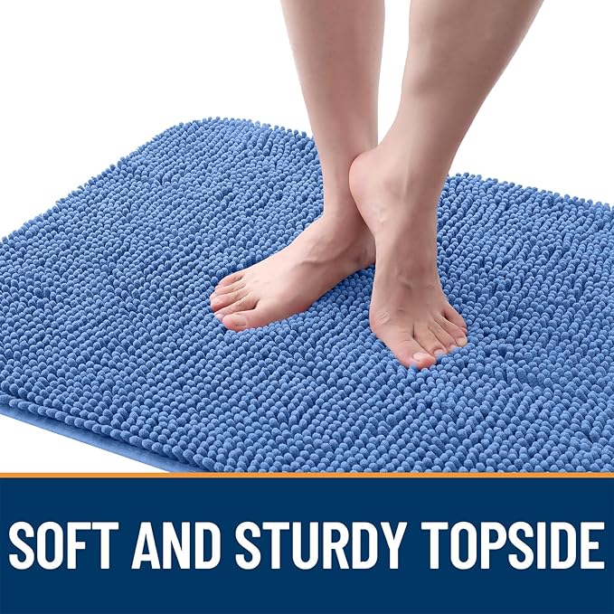 OLANLY Dog Door Mat for Muddy Paws 34x21, Absorbs Moisture and Dirt, Absorbent Non-Slip Washable Doormat, Quick Dry Chenille Mud Mat, Entry Indoor Entryway Carpet for Inside Floor, Cornflower Blue