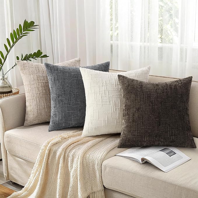 decorUhome Dark Brown Chenille Throw Pillow Covers 16x16 Set of 2 Textured Soft Cozy Slubby Couch Pillow Covers Modern Farmhouse Boho Decorative Pillow Cases for Bed Sofa Living Room